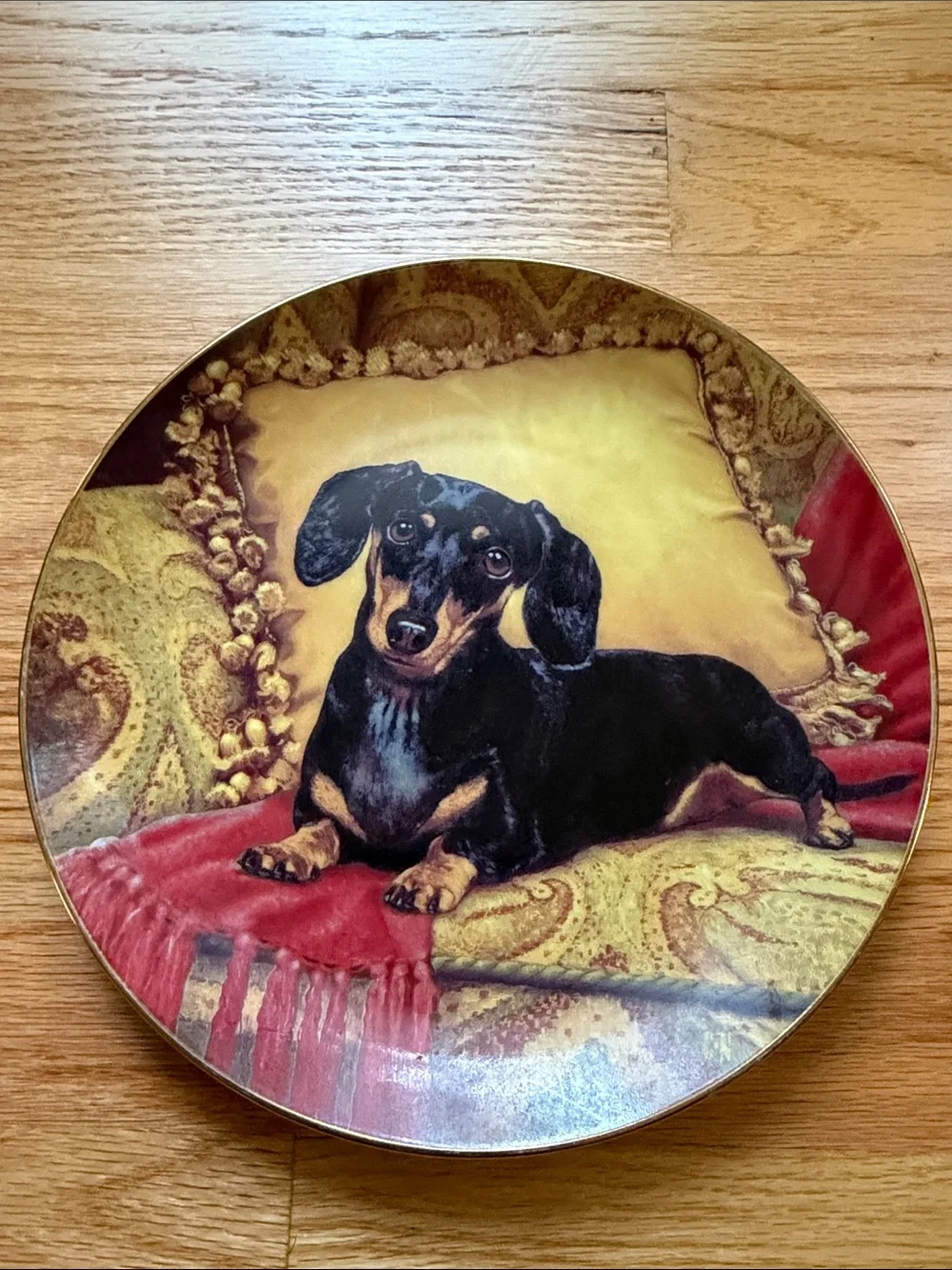 Danbury Mint Black and Tan Dachshund Decorative Plate Oh, so comfy!